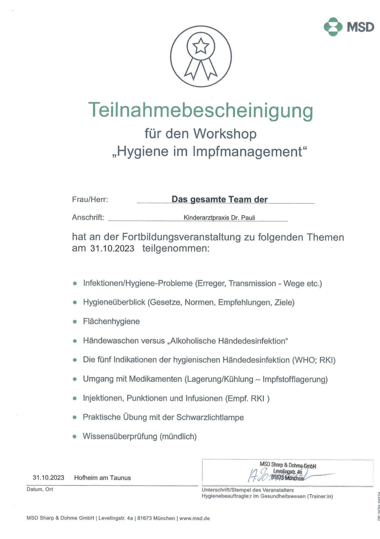 Hygiene ernst nehmen Dr. med. Pauli Hofheim